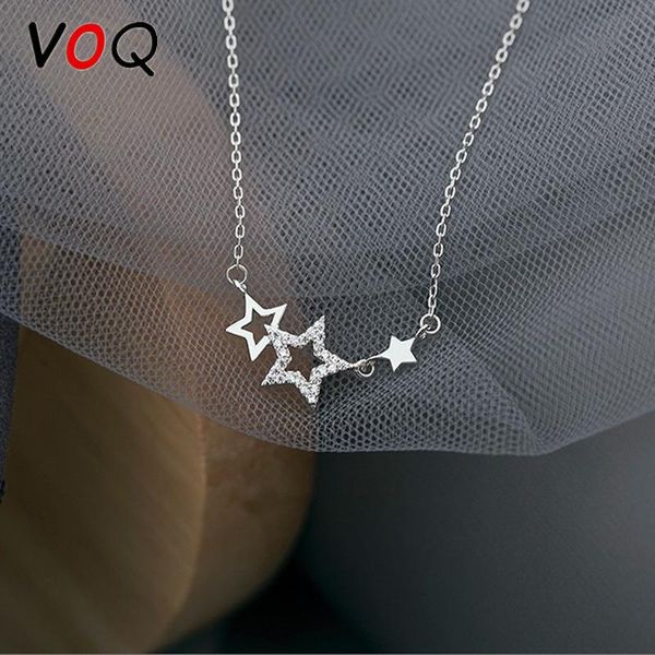 

pendant necklaces voq creative hollow star for women sweet cute inlaid zircon choker fashion party jewelry gift, Silver