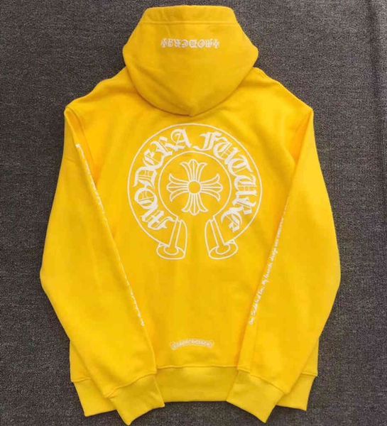 

fashion ins new men's and women's ch chrome/hearts bright yellow loose hoodie personalized printed os coat fac, Black