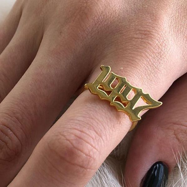 

cluster rings stainless steel birth year couple jewelry 1980 1981 1982 1983 1984 1998 1999 2000 2001 custom number ring bff, Golden;silver