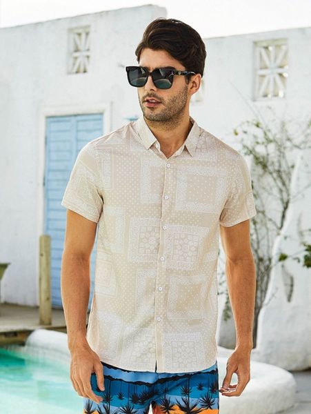 

men random scarf print shirt z95u#, White;black