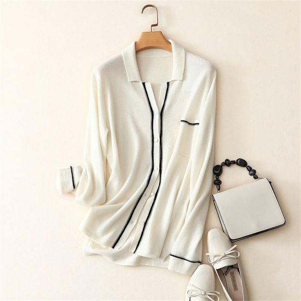 

women's knits & tees high grade cashmere knit women cardigans sweaters trun-down collar full sleeve single breasted autumn spring /l, White