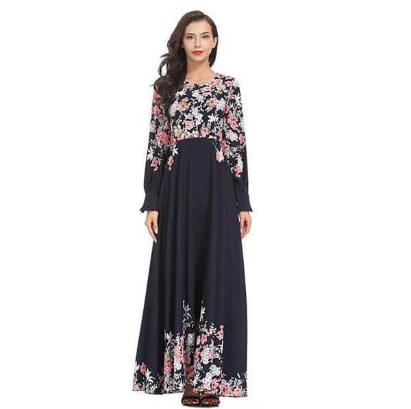 

casual dresses muslim women spring summer 2021 fashion round neck long sleeve dress abaya arabian worship clothing, Black;gray