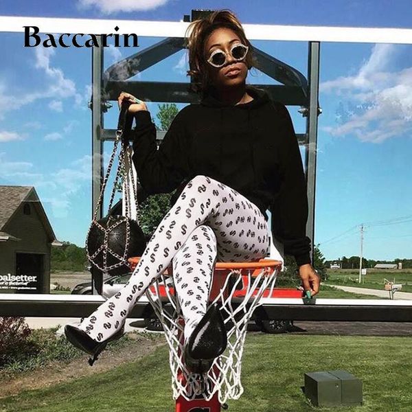 

$dollar print women full leggings high waist push up streetwear autumn winter workout foot-closed body stocking trousers women's pants, Black;white