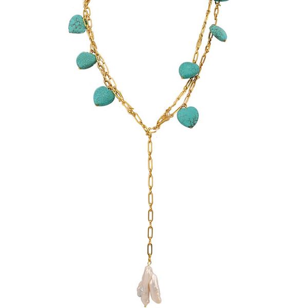 

pendant necklaces baroque heart-shaped blue pine stone necklace porcelain trendy jewelry for women add charm gold color chain pearl choker, Silver
