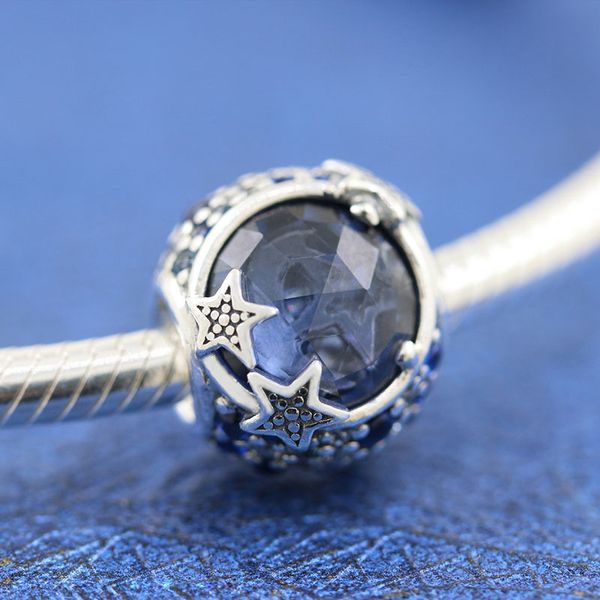 Perlina con ciondolo con stelle scintillanti blu celesti in argento sterling 925 per braccialetti con ciondoli per gioielli Pandora europei