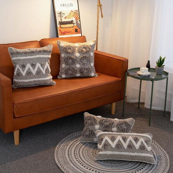

cushion/decorative pillow moroccan style tufted embroidery cushion cover throw grey stripe pillowcover cotton canvas home decoration pillowc