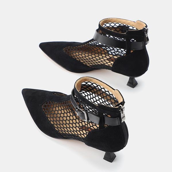 

boots 2021 spring with high heels are hollow and breathable, thin net red, Black