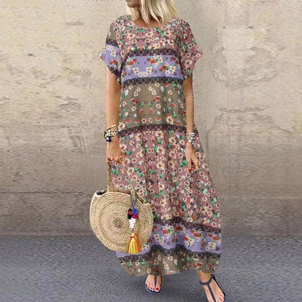 

maternity dresses bohemian vintage printed summer maxi dress women's sundress plus size casual short sleeve floral for pregnant women, White