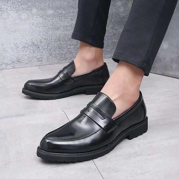 

dress shoes fashion oxfords men british style casual loafer business flats footwear slip on soft moccasins chaussure homme, Black