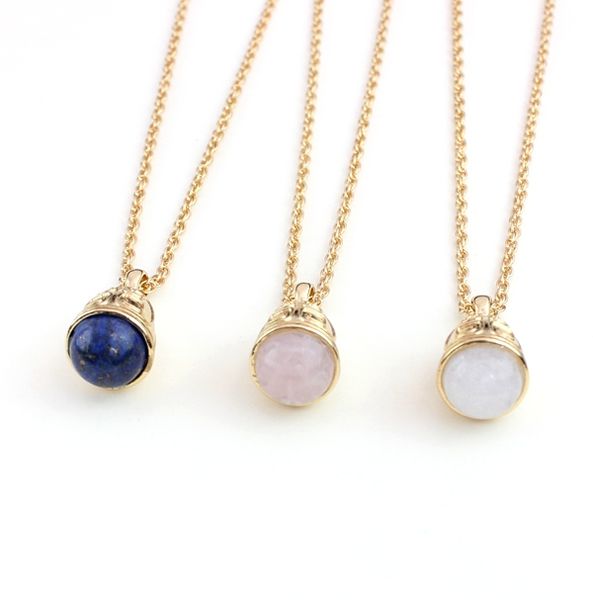 

bell pendant rose pink quartz white crystal lapis lazuli natural stone necklace chain for women girl brand jewelry, Silver