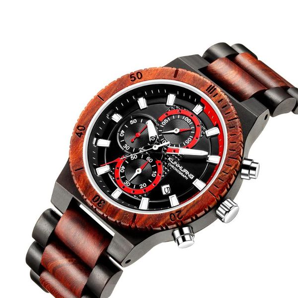 

wristwatches 2021 wooden watch date display casual men luxury wood sport outdoor military quartz watches in relogio masculino, Slivery;brown