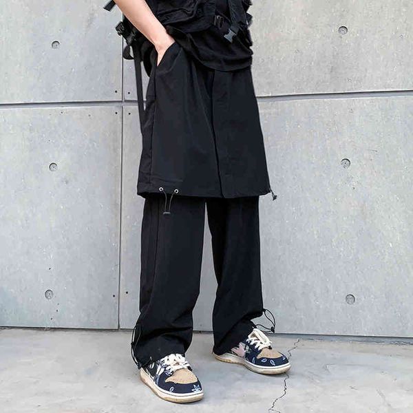 

pant men ribbons streetwear cargo autumn hip hop joggers pants overalls black fashions baggy pockets trousers male