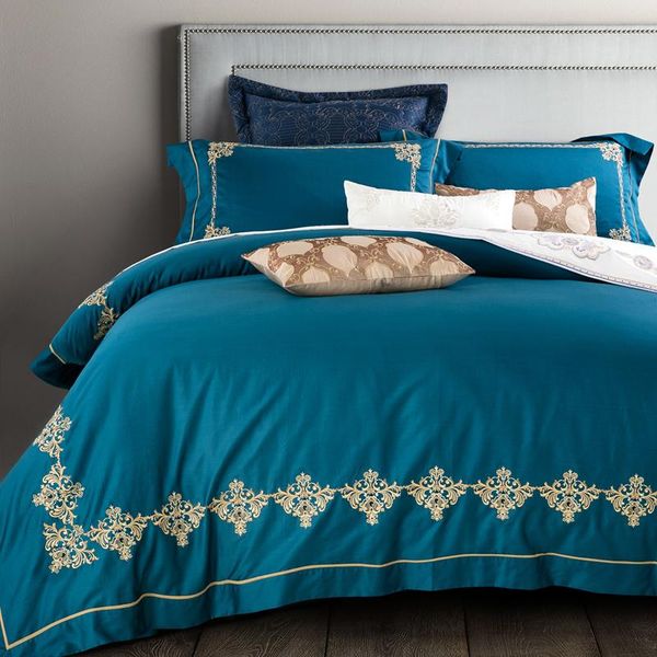 

bedding sets satin luxury white el bed linen 100% long-staple cotton king cover 6pcs embroidery duvet luxurious set size