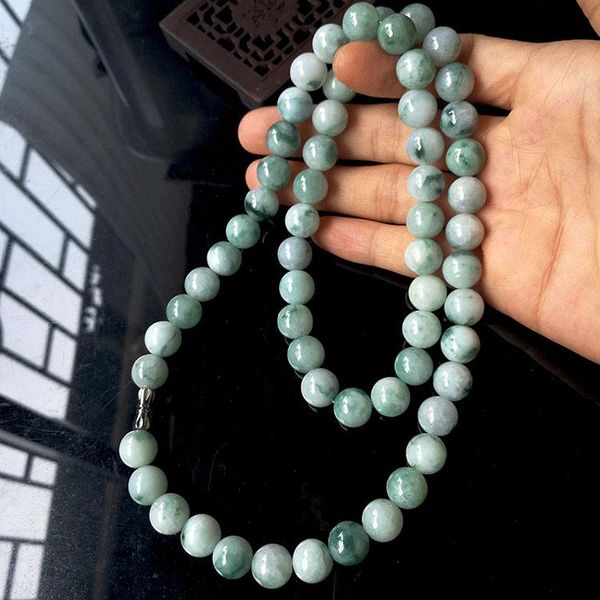 

chains naturalmyanmar jadeite necklace floating flower jade round bead, Silver