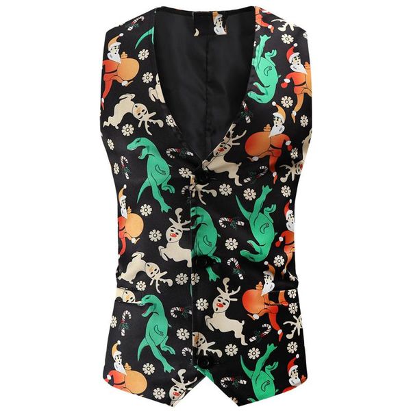 

men's vests christmas vest men jacket 2021 printed single-breasted mens suit v-neck slim fit steampunk chalecos para hombre, Black;white