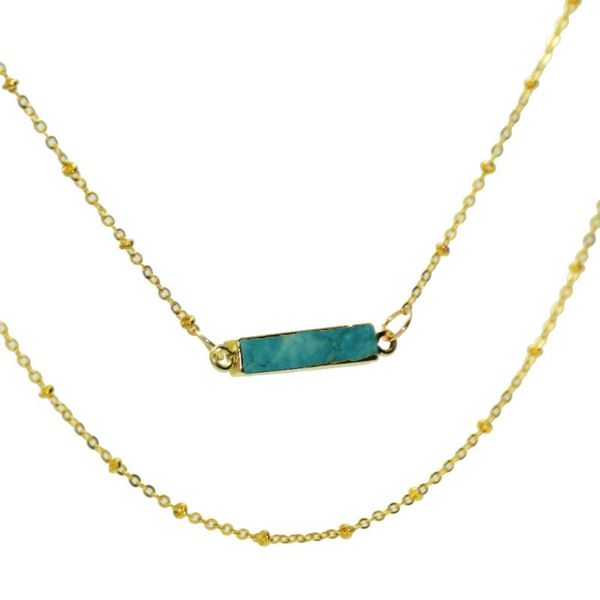 

pendant necklaces 1pc gold bezel jewelry marble green howlite chain necklace long natural stone rectangle connector for girl gift, Silver