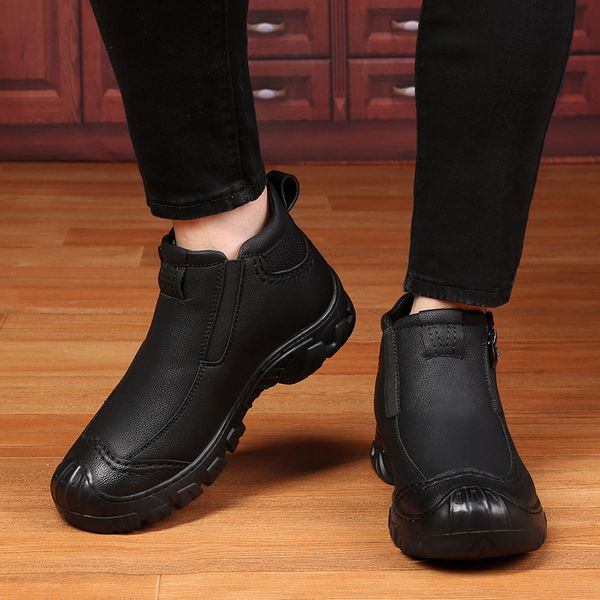 

boots autumn men's winter shoes chelsea leather genuine warm plush cold snow ankle boots a3968 pr9f, Black