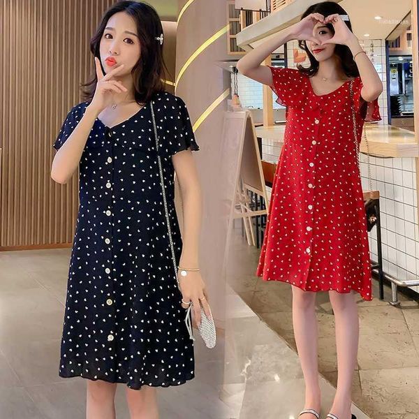 

816# maternity clothes summer chiffon short sleeve loose stylish slimming dress for pregnant women pregnancy clothes1, White