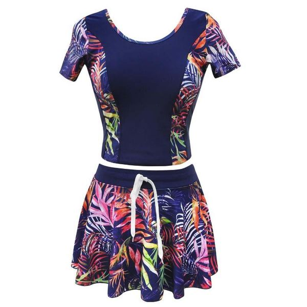 

two pieces bathing suits plus size swimwear woman short sleeve swimsuit cover ups ruched beach dress 2021 female swim skirt one-piece