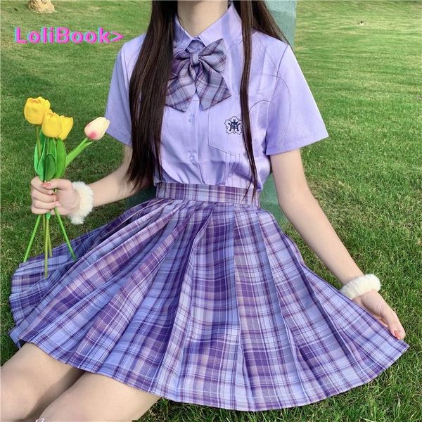 

clothing sets lolibook school girl uniform pleated skirts japanese student junior high waist a-line plaid skirt jk uniforms for woman, White