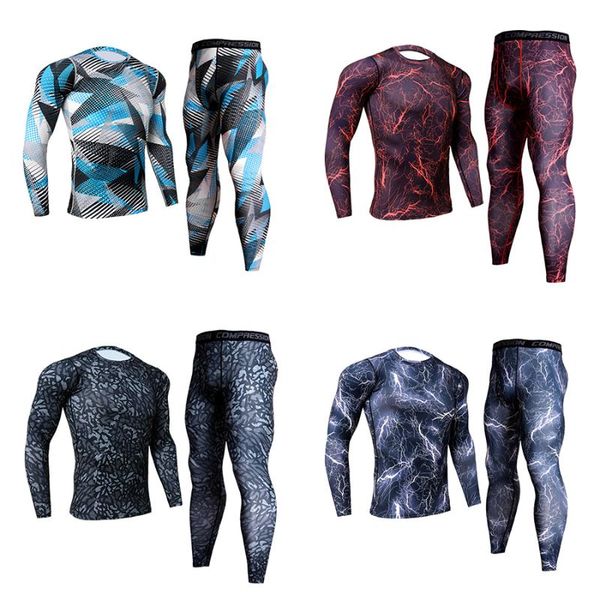 

men's fitness running suit quick-drying sportswear comprehensive training set long sleeves compression shirt tracksuit gym clothing, White;black