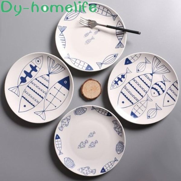 

dishes & plates ceramic tableware 8 inch round hand-painted fish grain bone china plate western steak salad dish home kitchen supplies
