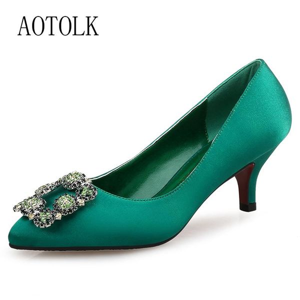 

dress shoes women high heels brand pumps female ladies silk rhinestone shoe pointed toe non-slip plus size, Black