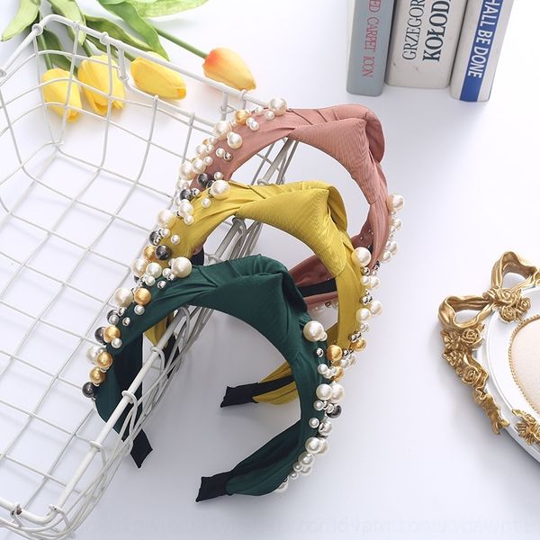

vvei heads fashion pearl korean pearl band hairstyle women's temperament versatile cloth hair bundle wide edge knot headband, Silver