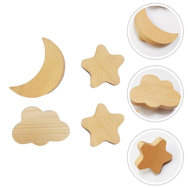 

hooks & rails 4pcs wood hook star moon cloud wall decorative coat hat