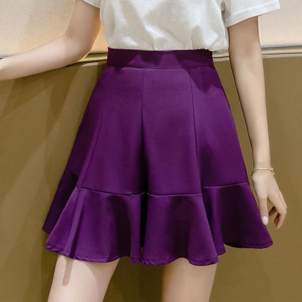 

skirts ailegogo summer women solid color high waist mini pleated skirt casual female ruffles ins a-line short, Black