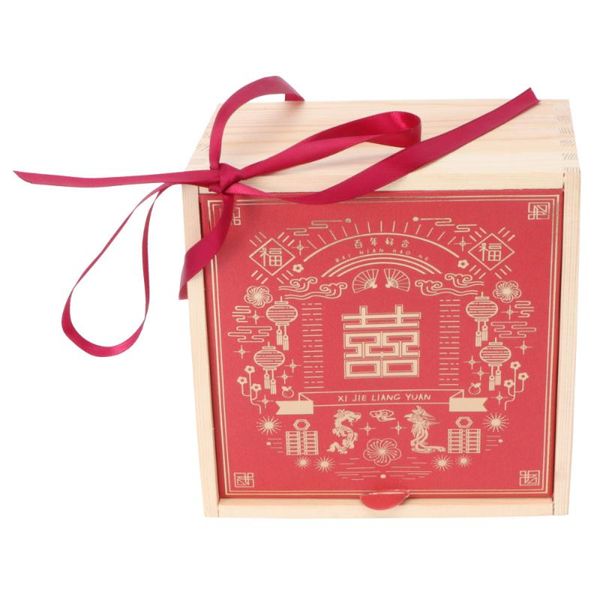 

gift wrap 1set chinese style candy box creative wooden present case packing (red)
