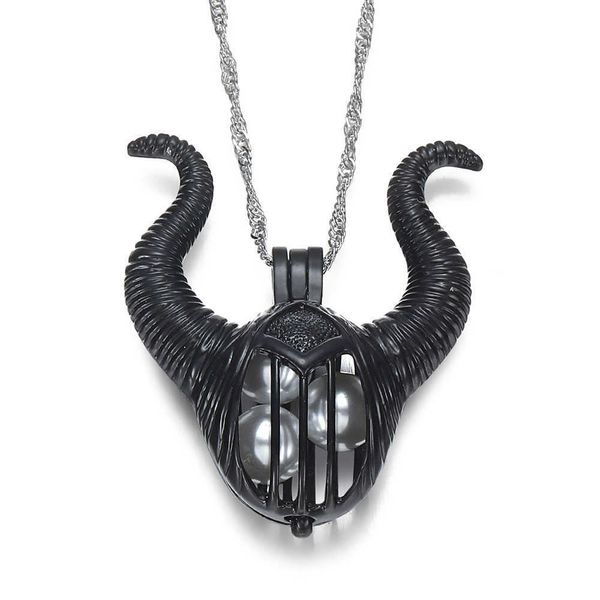 

mistress of evil maleficent necklace black horns pearl cage pendant women girls halloween costume villain cosplay party jewelry, Silver
