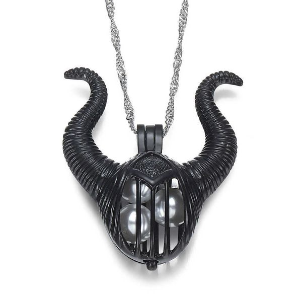 Mistress of Maleficent Maleficent Necklace Black Horns Pearl Gaiola Pingente Mulheres Meninas Costume Do Dia das Bruxas Villain Cosplay Party Jóias