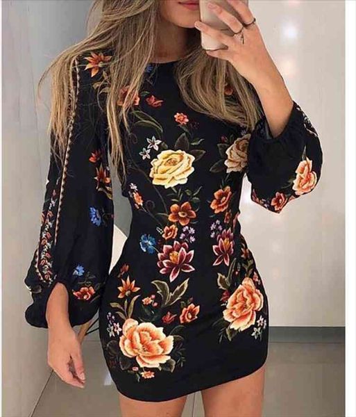 

summer holiday skinny mini fashion women dresses printed waist shirt with lantern sleeves mid length for, Black;gray