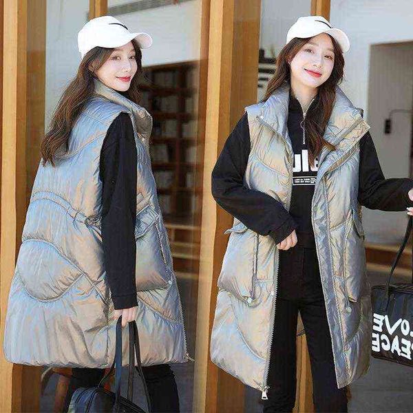 

medium and long down cotton waistcoat women's 2021 autumn winter loose thin warm waistcoat, versatile sleeveless clothes, Black;white