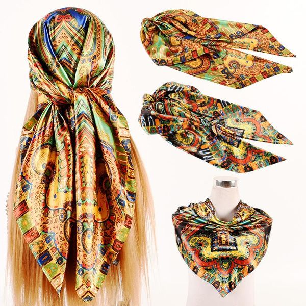 

scarves european and american fashion printing 90cm square ladies elegant square., Blue;gray