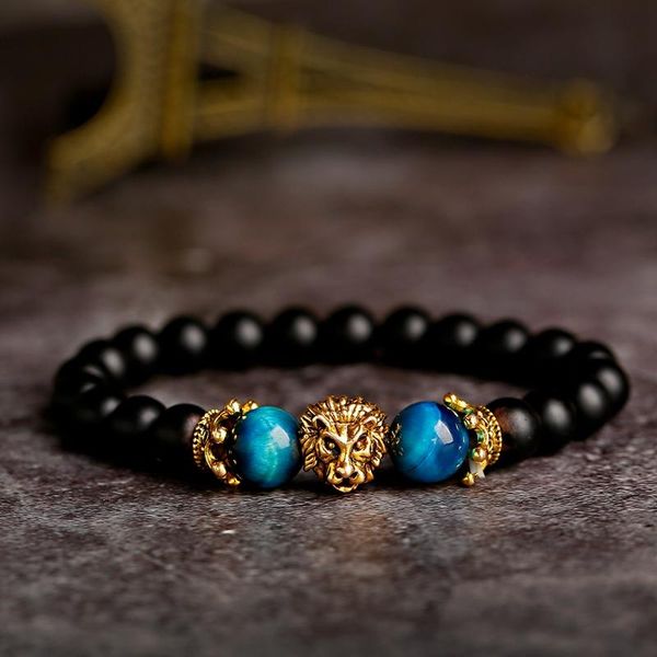 

beaded, strands classic crown lion bracelet men fashion tiger eye onyx stone handmade beaded charm for women jewelry pulsera hombre, Black
