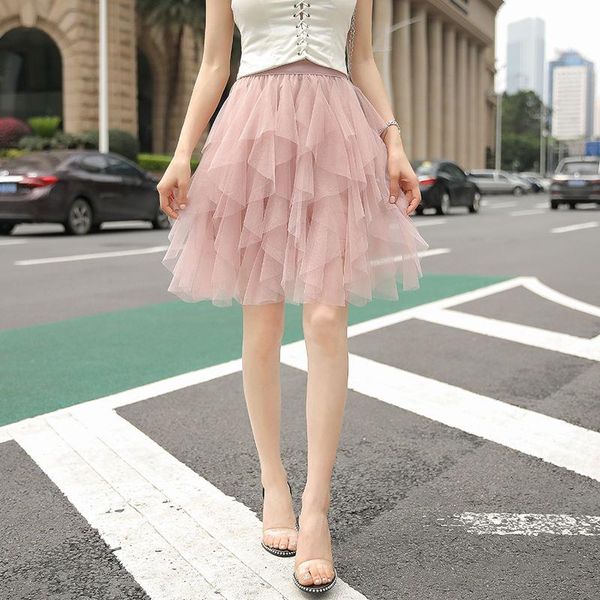 

skirts 2021 students' versatile french minority skirt irregular mesh super fairy summer, Black