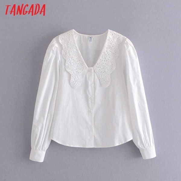 

tangada women retro white statement collar shirt long sleeve chic female blouse shirt qn55 210609