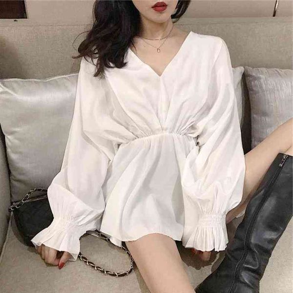 

20v collar dolman sleeve women shirts loose lotus leaf blusas ropa de mujer, White