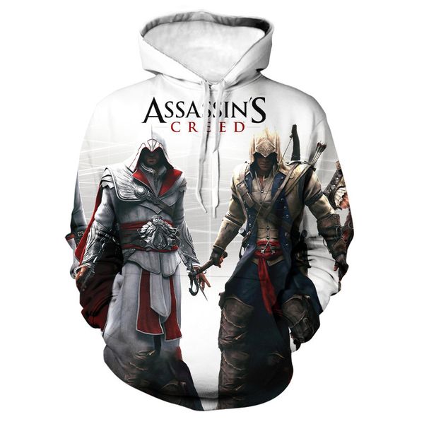 

assassin's creed hoodie 3d print visual impact party punk gothic round neck sweater hoodie, Black