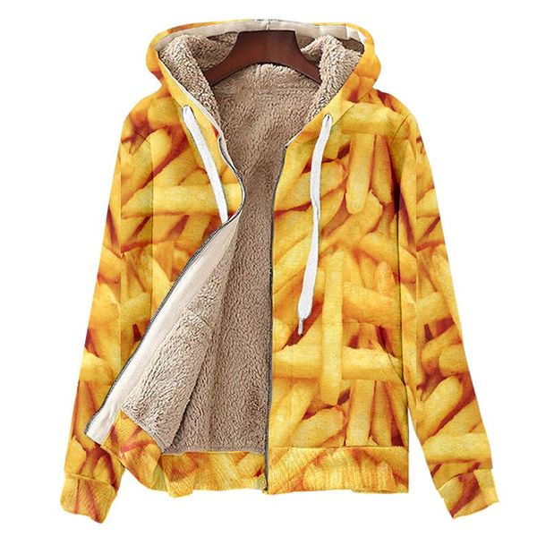 

men's hoodies & sweatshirts thermal winter jacket oversized fleece boys long 3d fries printing zipper autumn harajuku women's coll, Black