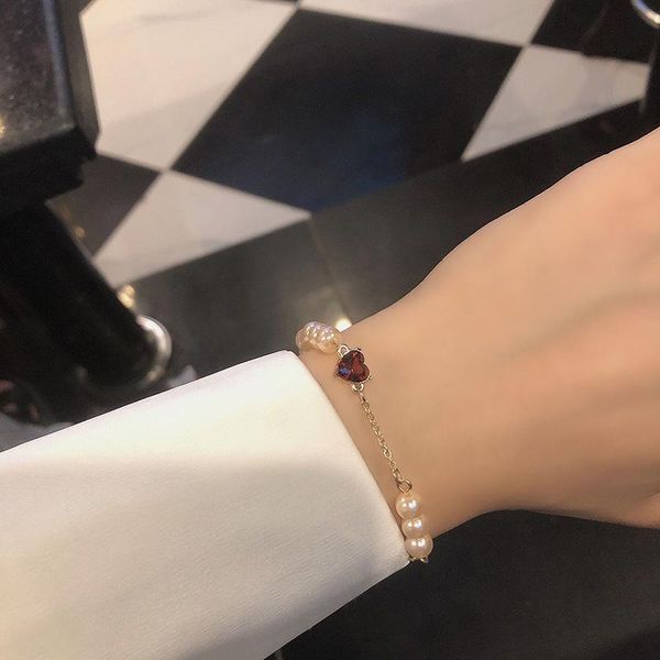 

bangle ct20 dignified lady temperament ins japan and south korea trend chain pearl bracelet female student jewelry, Black