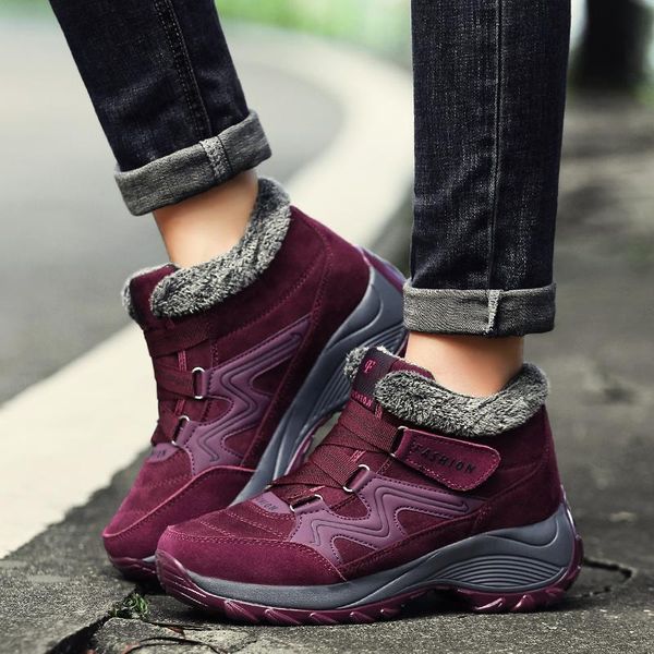 

boots 2021 winter ankle women snow warm plush platform sneakers for shoes, Black