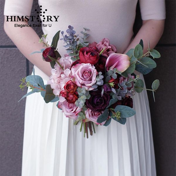 

wedding flowers himstory vintage pink purple bouquet artificial silk roses bridal bridesmaid hand holder accessories