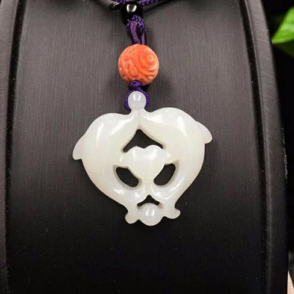 

natural hetian jade knot concentric dolphin pendanth06# lockets, Silver