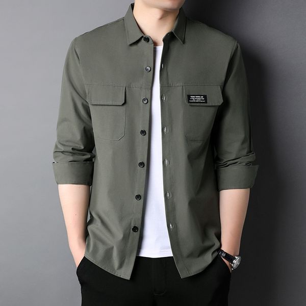 

2021 spring autumn men's cotton shirt middle-aged and young people's long sleeve lapel simple casual fashion shirt, Black