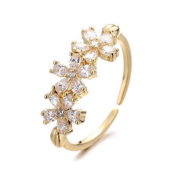 

wedding rings luxury plum blossom ring zircon ladies big gift golden bride engagement fashion jewelry, Slivery;golden
