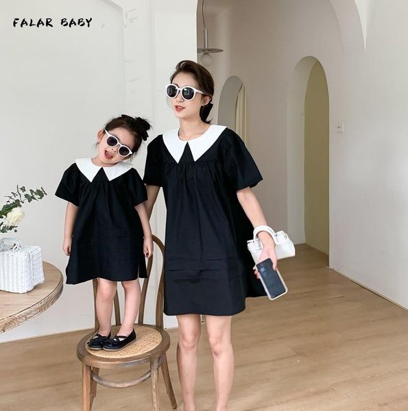 

family matching outfits 2021 summer parent-child dress black hepburn skirt, Blue