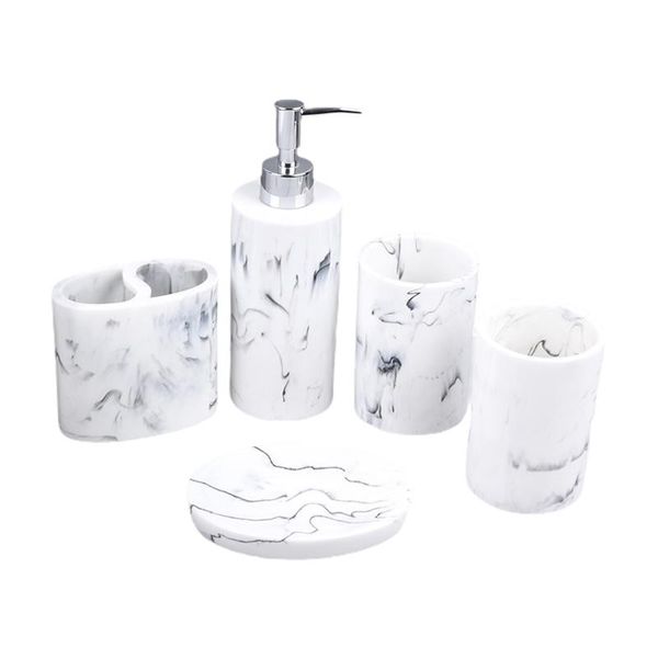 

bath accessory set lotion dispenser toilet gift marble pattern modern toothbrush cup bathroom simple essential wedding soap dish